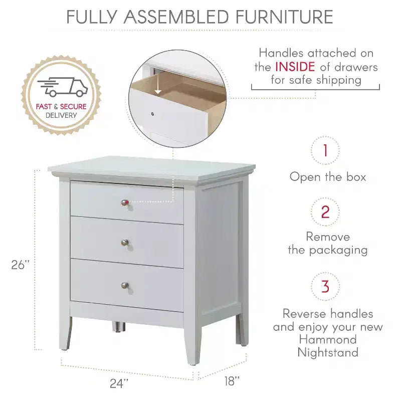 Table de chevet Hammond de HomeStock - 66 cm (H) x 61 cm (l) x 46 cm (P), tiroir et finition chêne durable