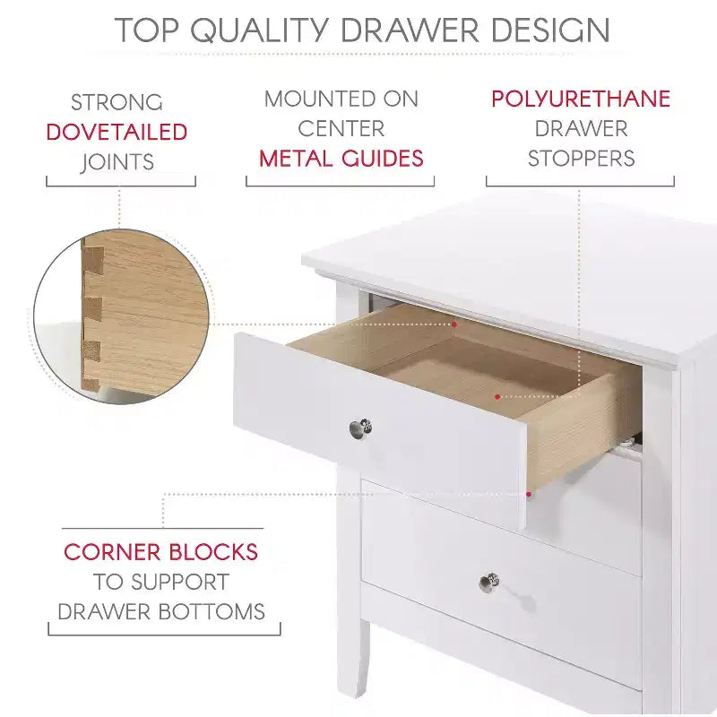 Table de chevet Hammond de HomeStock - 66 cm (H) x 61 cm (l) x 46 cm (P), tiroir et finition chêne durable