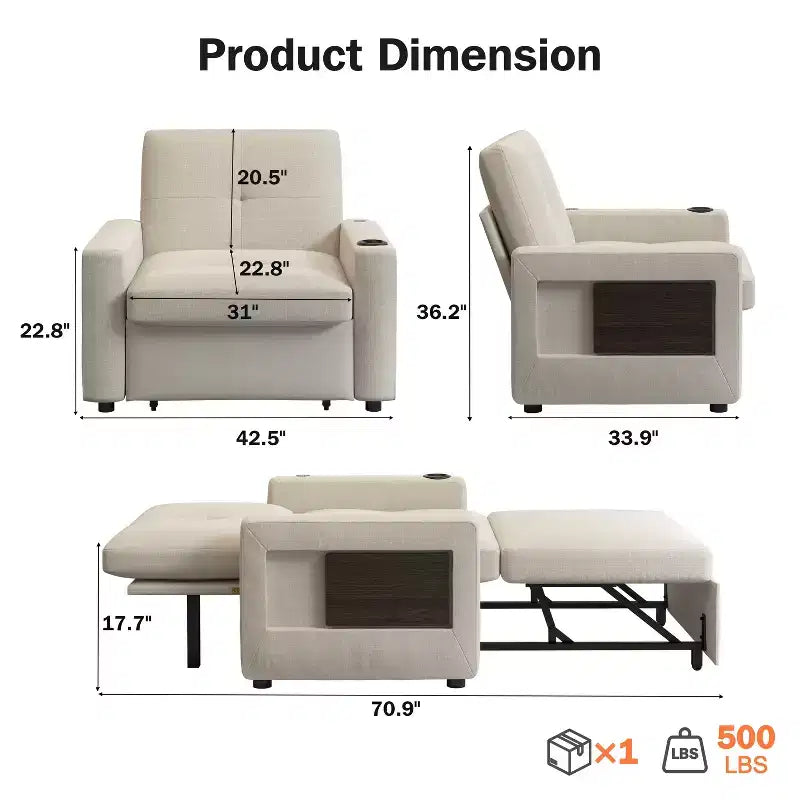 Dyonery Canapé-Lit Convertible 3 en 1, Fauteuil Convertible en Lit, Blanc