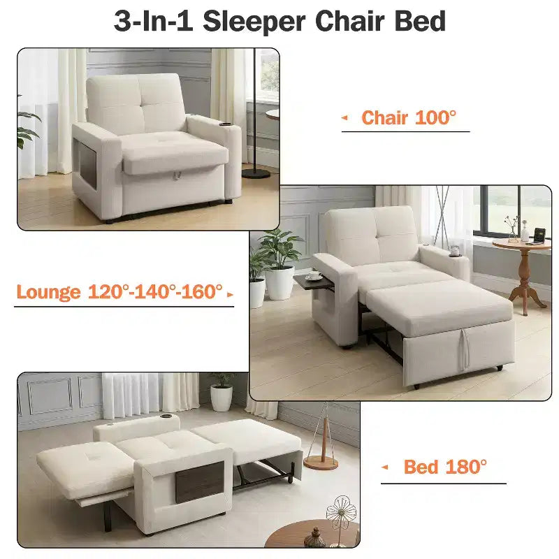Dyonery Canapé-Lit Convertible 3 en 1, Fauteuil Convertible en Lit, Blanc