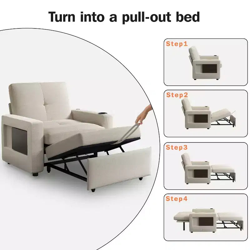 Dyonery Canapé-Lit Convertible 3 en 1, Fauteuil Convertible en Lit, Blanc