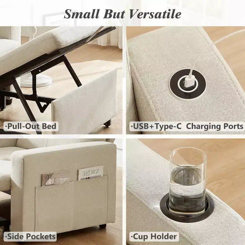 Dyonery Canapé-Lit Convertible 3 en 1, Fauteuil Convertible en Lit, Blanc