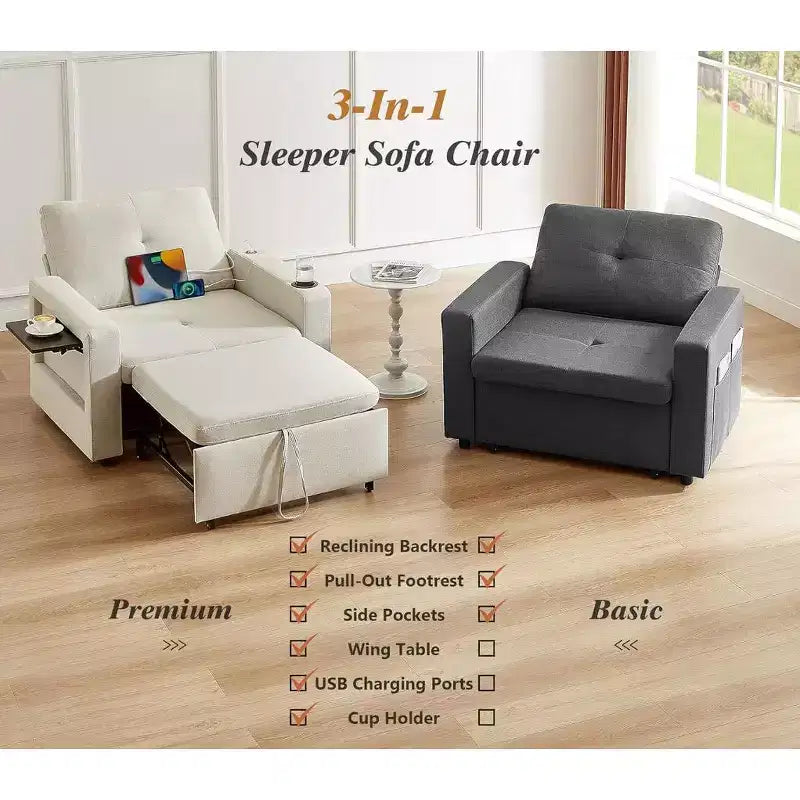 Dyonery Canapé-Lit Convertible 3 en 1, Fauteuil Convertible en Lit, Blanc