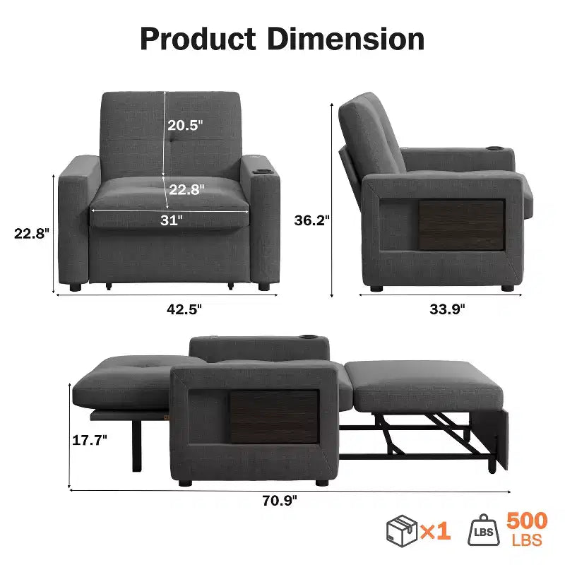Dyonery Canapé-Lit Convertible 3 en 1, Fauteuil Convertible en Lit, Blanc