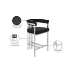 Meridian Furniture, Tabouret de comptoir Marcello en velours noir, Ensemble de 2