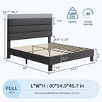Cadre de lit avec tête de lit réglable, revêtement en tissu lin, sommier robuste, aucun sommier tapissier requis