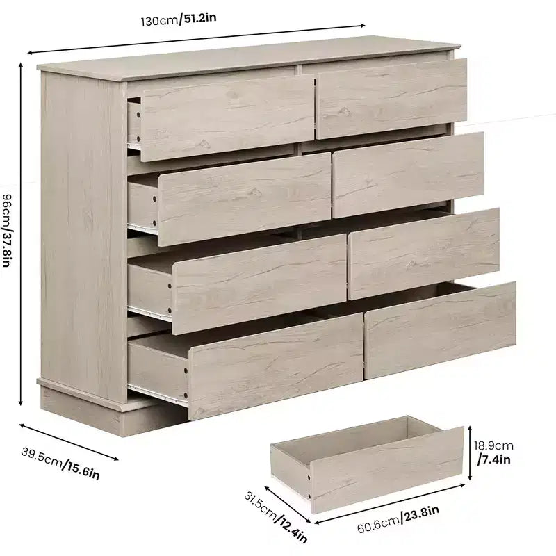 Commode de chambre avec 8 tiroirs, unité de rangement en bois pour placard, salon