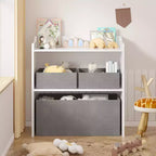 Rangement de jouets VECELO avec 3 bacs en tissu gris, étagère de rangement pour enfants, montage facile, blanc