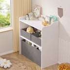 Rangement de jouets VECELO avec 3 bacs en tissu gris, étagère de rangement pour enfants, montage facile, blanc