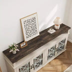 Meuble TV de ferme pour téléviseurs de 80 pouces | Lumières LED et portes vitrées | Meuble de rangement en MDF | Design moderne du milieu du siècle | Pour salon et chambre à coucher