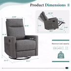 Fauteuil inclinable Bestier, fauteuil à bascule pivotant à 360° pour adultes, fauteuil à bascule inclinable rembourré avec dossier haut, fauteuils de chambre d'enfant pour salon, gris