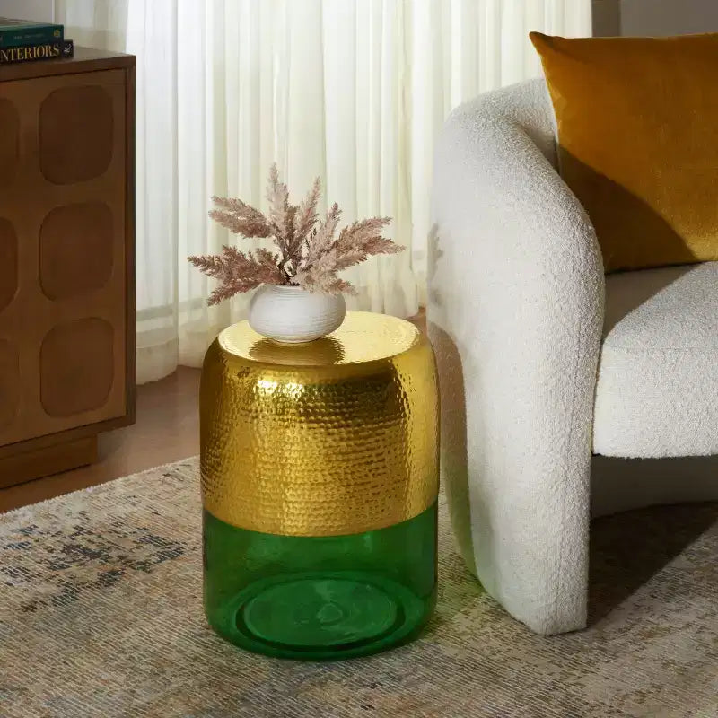 Table d'appoint ronde Saanvi - FOX5530A - Or champagne/vert - Safavieh Couture