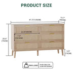 Commode en rotin à 8 tiroirs, commode de style moderne du milieu du siècle pour placard avec poignées, grand plateau de table
