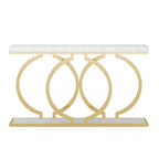 MAYEERTY 55.1 Table console dorée, table d'entrée en placage de faux marbre avec base géométrique en forme de O