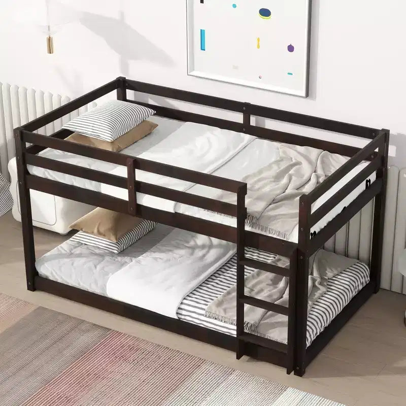 MATEERTY Lit superposé double en bois massif avec échelle, plateformes de lit supérieure et inférieure fabriquées avec des lattes renforcées Marron