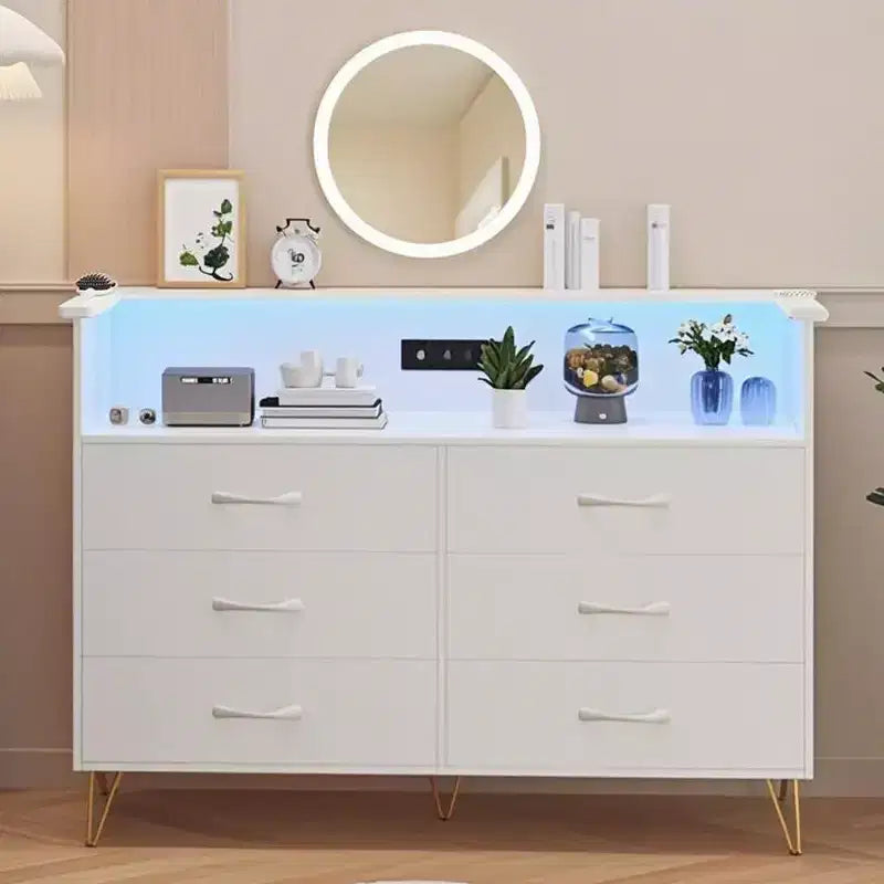 Coiffeuse Intelligente Acekool - Rangement 6 Tiroirs LED avec Station de Recharge