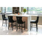 Okak Lot de 2 tabourets de bar contemporains en velours avec capitonnage et garniture cloutée chromée, tabourets rembourrés avec pieds en bois pour îlot de cuisine