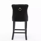 Okak Lot de 2 tabourets de bar contemporains en velours avec capitonnage et garniture cloutée chromée, tabourets rembourrés avec pieds en bois pour îlot de cuisine