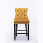 Okak Lot de 2 tabourets de bar contemporains en velours avec capitonnage et garniture cloutée chromée, tabourets rembourrés avec pieds en bois pour îlot de cuisine