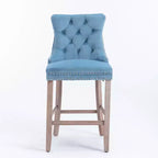 Okak Lot de 2 tabourets de bar contemporains en velours avec capitonnage et garniture cloutée chromée, tabourets rembourrés avec pieds en bois pour îlot de cuisine