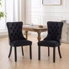 Okak Farmhouse – Lot de 2 chaises de salle à manger rembourrées, pieds en bois massif, cloutées, chaises d'appoint touffues en velours confortables pour table de salle à manger
