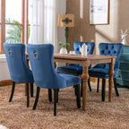 Okak Farmhouse – Lot de 2 chaises de salle à manger rembourrées, pieds en bois massif, cloutées, chaises d'appoint touffues en velours confortables pour table de salle à manger