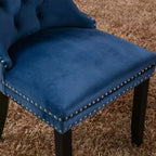 Okak Farmhouse – Lot de 2 chaises de salle à manger rembourrées, pieds en bois massif, cloutées, chaises d'appoint touffues en velours confortables pour table de salle à manger