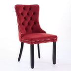 Okak Farmhouse – Lot de 2 chaises de salle à manger rembourrées, pieds en bois massif, cloutées, chaises d'appoint touffues en velours confortables pour table de salle à manger