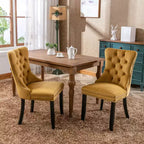 Okak Farmhouse – Lot de 2 chaises de salle à manger rembourrées, pieds en bois massif, cloutées, chaises d'appoint touffues en velours confortables pour table de salle à manger