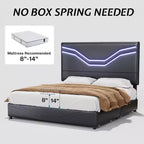 Cadre de lit AMERLIFE avec lumières LED et tiroirs de rangement, tête de lit rembourrée en cuir, aucun sommier tapissier requis