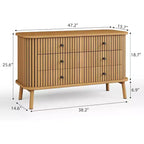 Commode 6 tiroirs Acekool, style scandinave, en bois naturel avec accents noirs