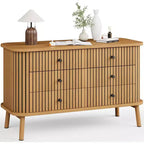 Commode 6 tiroirs Acekool, style scandinave, en bois naturel avec accents noirs
