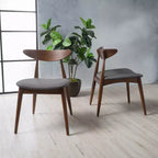 Chaises de salle à manger Christopher Knight Home Barron, de style mi-siècle moderne, en bois d'hévéa, avec revêtement en tissu (Lot de 2)