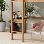MAYEERTY Lit mezzanine double avec rambarde de sécurité, bureau intégré, échelle beige