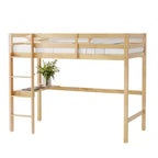 MAYEERTY Lit mezzanine double avec rambarde de sécurité, bureau intégré, échelle beige