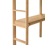 MAYEERTY Lit mezzanine double avec rambarde de sécurité, bureau intégré, échelle beige