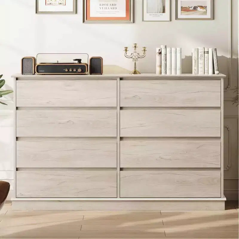Acekool Commode 8 Tiroirs pour Chambre à Coucher, Grande Commode Double, Grande Commode Horizontale avec Tiroirs Profonds, Rangement Moderne pour Salon, Couloir, Chambre d'Enfant