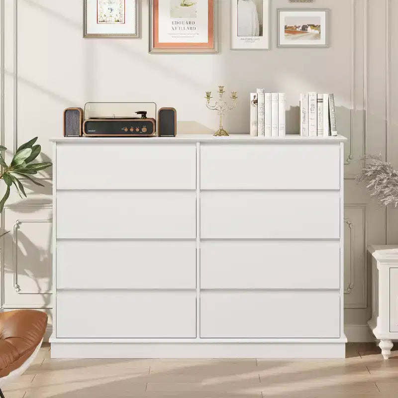 Acekool Commode 8 Tiroirs pour Chambre à Coucher, Grande Commode Double, Grande Commode Horizontale avec Tiroirs Profonds, Rangement Moderne pour Salon, Couloir, Chambre d'Enfant
