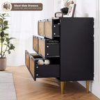 Commode 6 tiroirs en rotin, grande commode en bois avec tiroirs profonds pour chambre à coucher, salon, placard, couloir