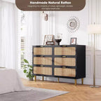 Commode 6 tiroirs en rotin, grande commode en bois avec tiroirs profonds pour chambre à coucher, salon, placard, couloir