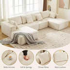 Canapé nuage en U surdimensionné, sectionnel modulaire en velours côtelé de 137 po avec méridienne, aucun assemblage requis, assise profonde, canapé en mousse à compression