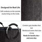 Evideco Articles de maison français Panier à linge en velours côtelé 55L Gris anthracite