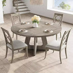 Table à manger ronde en MDF de 47 pouces pour 4 à 6 personnes, plateau et pieds en bois de style rustique, grande table de maison pour cuisine salon (sans chaises)