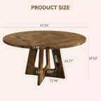 Table à manger ronde en MDF de 47 pouces pour 4 à 6 personnes, plateau et pieds en bois de style rustique, grande table de maison pour cuisine salon (sans chaises)