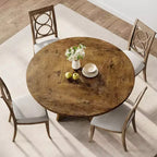 Table à manger ronde en MDF de 47 pouces pour 4 à 6 personnes, plateau et pieds en bois de style rustique, grande table de maison pour cuisine salon (sans chaises)