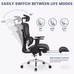 Chaise de bureau ergonomique, chaise de bureau ergonomique à dossier haut avec support lombaire réglable, chaise de bureau à domicile en maille, chaise de jeu avec repose-pieds