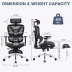 Chaise de bureau ergonomique, chaise de bureau ergonomique à dossier haut avec support lombaire réglable, chaise de bureau à domicile en maille, chaise de jeu avec repose-pieds
