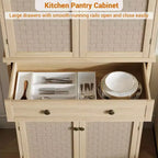 Armoire de cuisine indépendante de 183 cm, avec 4 portes en panneau tissé, 1 tiroir et 4 étagères réglables, buffet en bois pour salle à manger