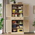 Armoire de cuisine indépendante de 183 cm, avec 4 portes en panneau tissé, 1 tiroir et 4 étagères réglables, buffet en bois pour salle à manger