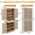 Armoire de cuisine indépendante de 183 cm, avec 4 portes en panneau tissé, 1 tiroir et 4 étagères réglables, buffet en bois pour salle à manger